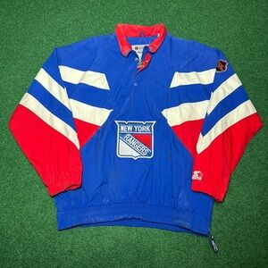 Vintage 90s New York Rangers Hockey Starter 1/4 Zip XL Light Pullover Jacket